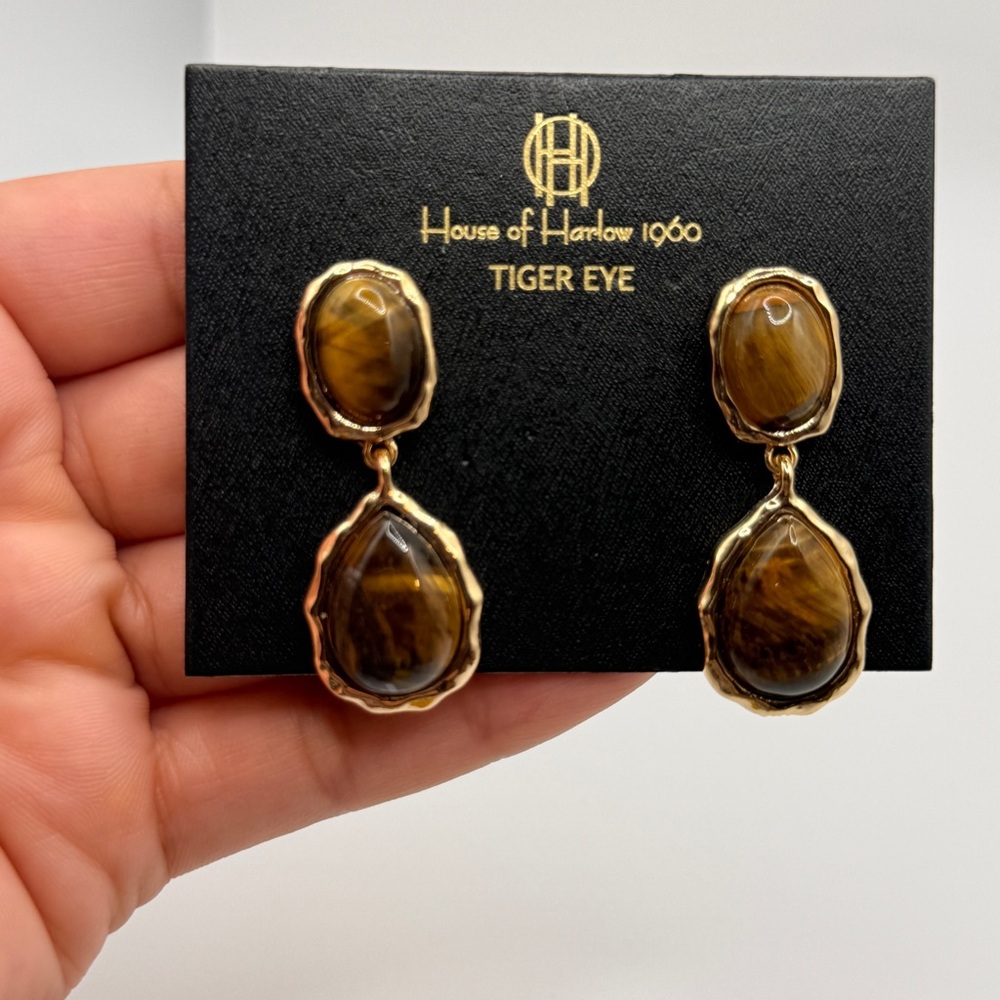 House of Harlow 1960 Gold and Brown Earrings - Picture 5 of 5